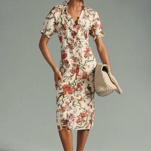 Pilcro Cream and Red Floral Midi Dress
